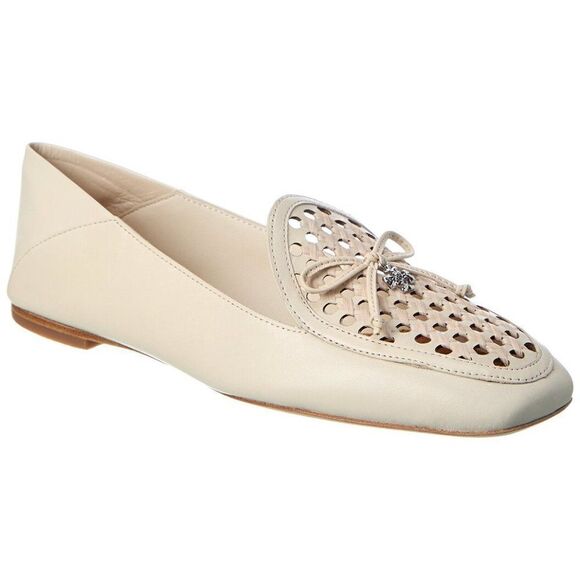 Tory Burch Ivory Logo Charm Woven Leather Loafers. Size 8M. VGUC! - Picture 1 of 10